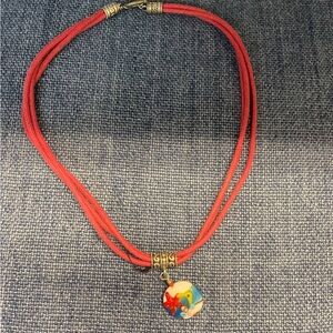 Red Cord Necklace with Colorful Beach Glass Pendant